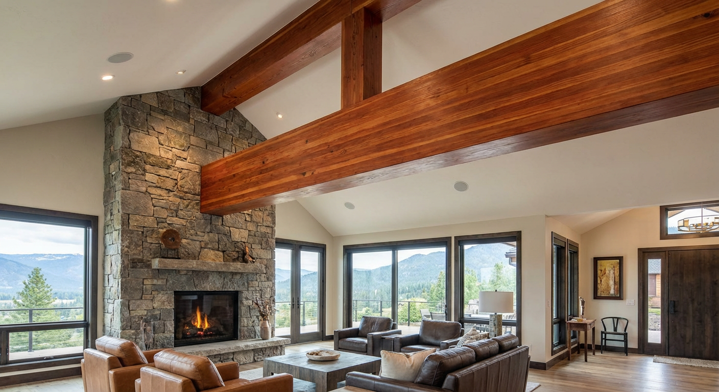 Large redwood architectural beam at Albion Lumber, Mendocino Coast